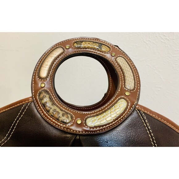 RELIC Animal Print Circular Black/Brown Hobo Crossbody Faux Leather Bag - Picture 3 of 11